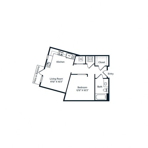 Floor plan for studio, 1 bath, 557 sqft